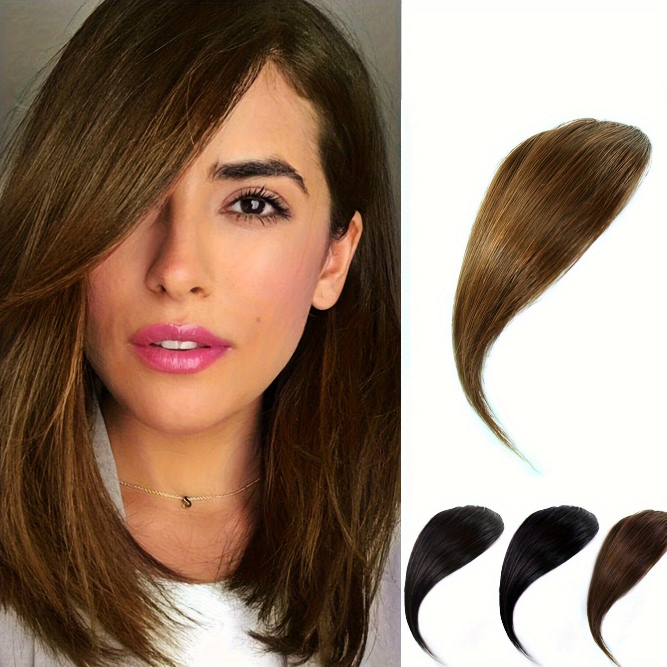 Women's Basic Style Clip-In Side Swept Bangs Extension, Thick Natural-Looking Fringe, Synthetic Straight Hair, Suitable for All Users