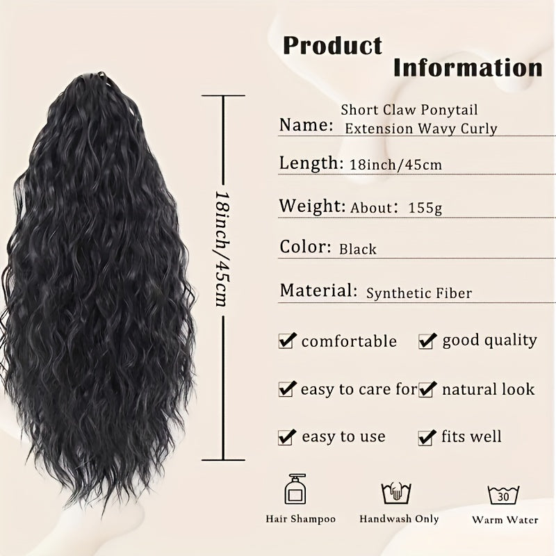 45.72cm Women's Clip-In Ponytail Extension - Heat-Resistant Synthetic Hair for Parties, Cosplay & Special Events - Natural Look, Easy to Style, Fits All Ethnicities
