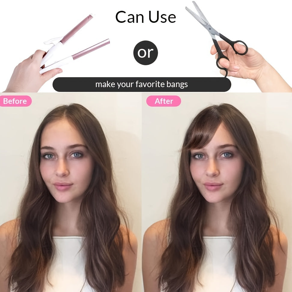 Women's Basic Style Clip-In Side Swept Bangs Extension, Thick Natural-Looking Fringe, Synthetic Straight Hair, Suitable for All Users