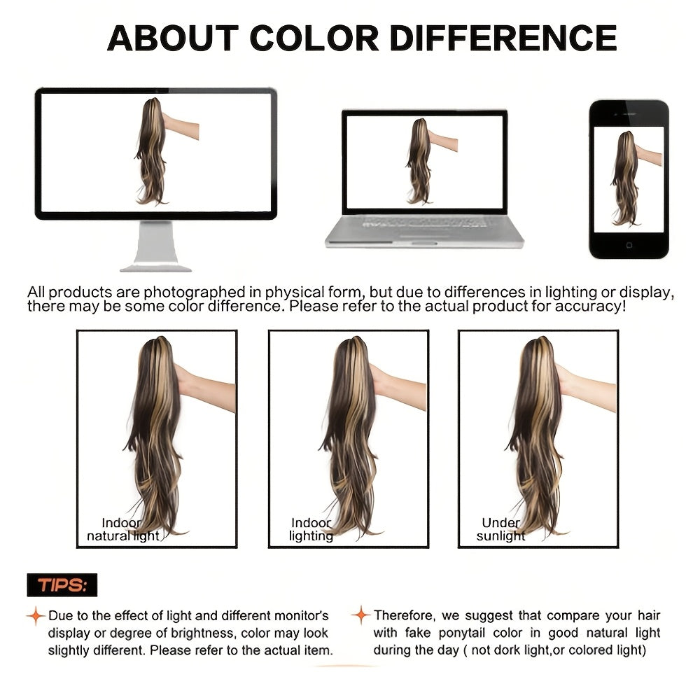 18" Claw Clip Ponytail Extension for Women - Long Curly Heat-Resistant Synthetic Hair, Versatile 23.6" Long Ponytail with Bangs, Perfect for All Users, Everyday Stylish Hairpiece|Natural Look Ponytail|Heatresistant Fiber