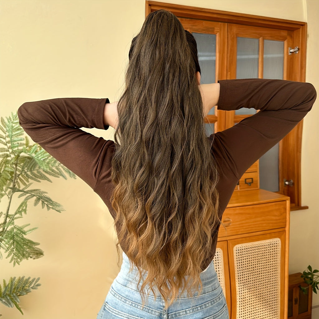 YUSULAXI Women'S 24-Inch Long Wavy Drawstring Ponytail Extension, High Temperature Fiber Synthetic Hairpiece for Daily Use