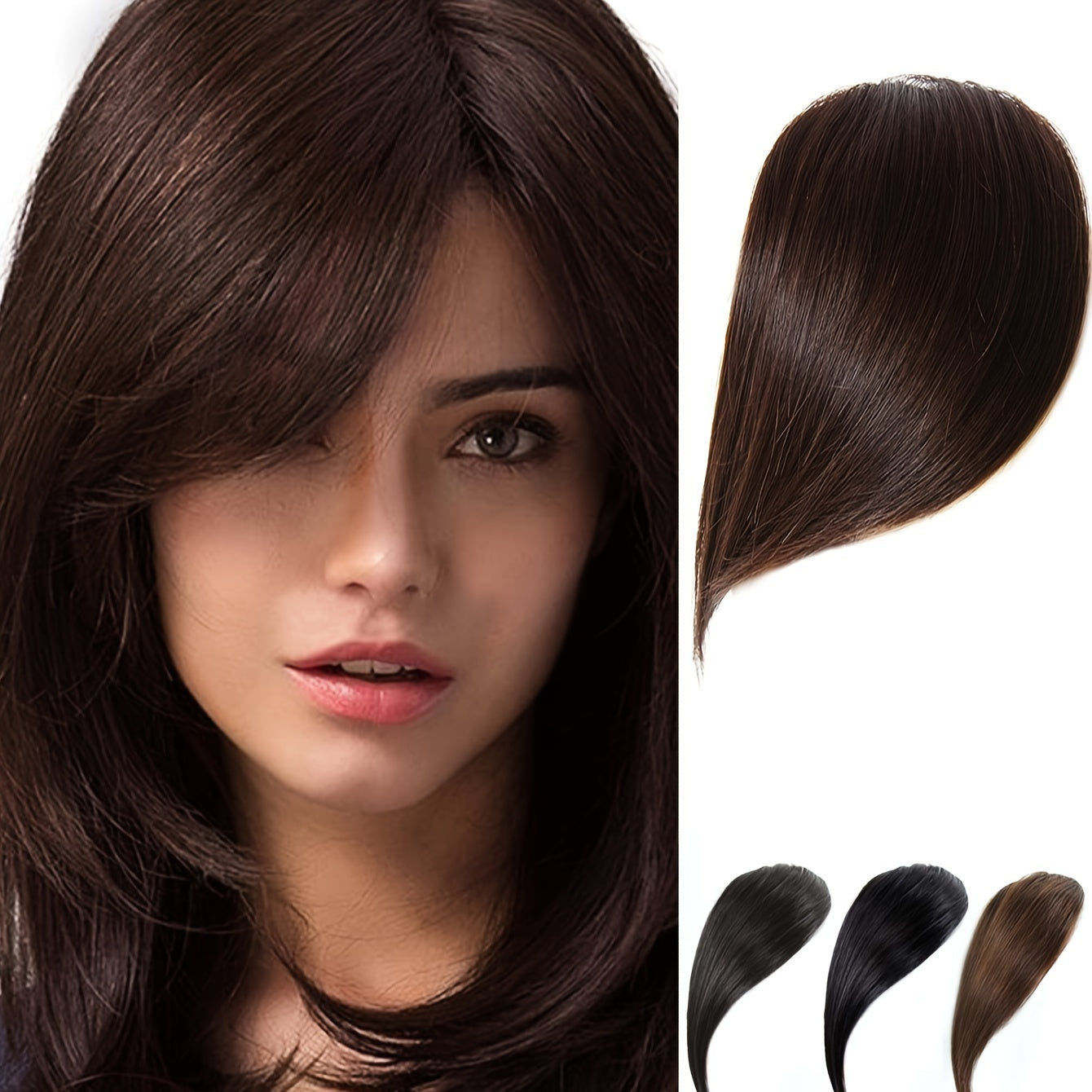 Women's Basic Style Clip-In Side Swept Bangs Extension, Thick Natural-Looking Fringe, Synthetic Straight Hair, Suitable for All Users