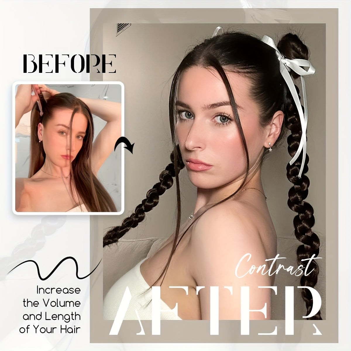 2pcs Y2K Style 66.04 cm Heat-Resistant Synthetic Ponytail Extensions for Women & Girls with Thin Hair - Japanese Korean Inspired Braid Hair Extensions for Volume & Length, Hair Accessories