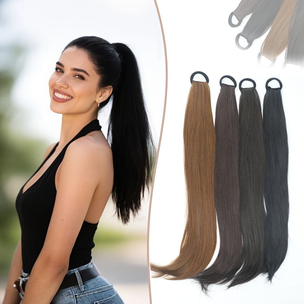 Elegant 50.8 cm hair piece with a Women's ponytail extension, universal synthetic long hair, naturally looking slightly curly, high elasticity loop, suitable for all ages, multiple styling options.