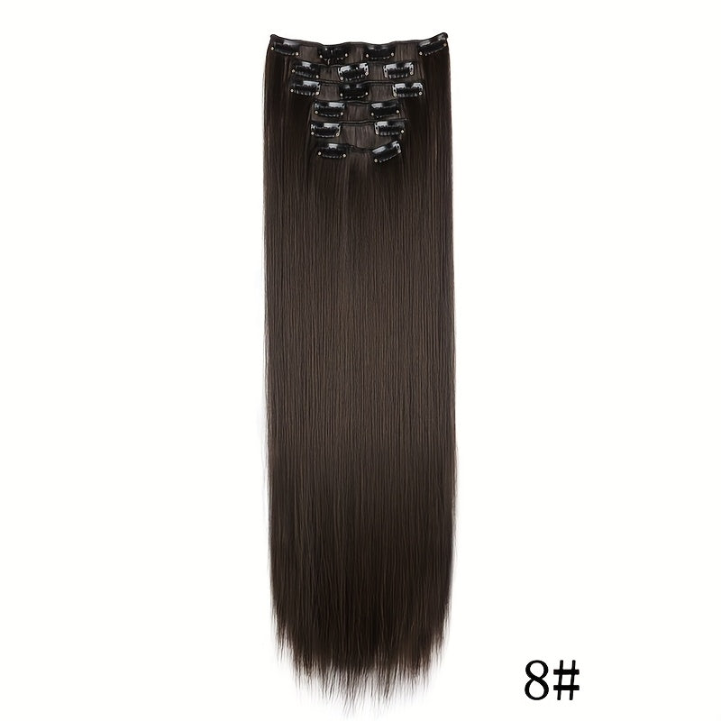 Elegant Women'S Long Straight Hair Extensions - Heat-Resistant, Synthetic Clips for Blonde & Black Hair, Daily Use, Stylish Hairpiece | Heatresistant Hairpiece | Durable Hairpiece