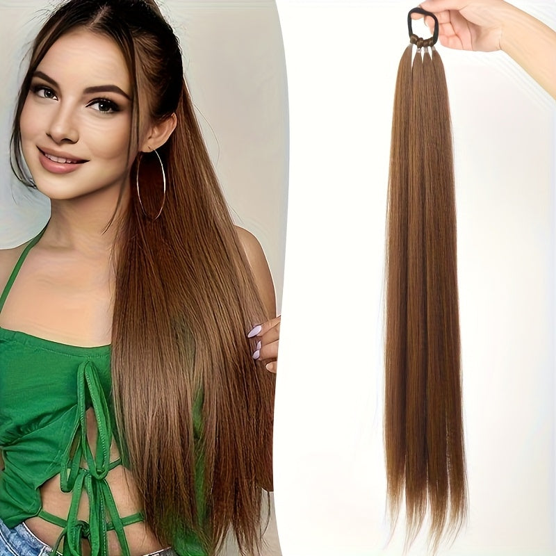 71.12cm Long Straight Synthetic Ponytail Extensions - Vibrant Colors, Secure Rubber Band Hair Ring for Braids, Wigs, and Everyday Styling, Ponytail Hair Extensions, Braided Hair Accessory, Vibrant Hairpiece