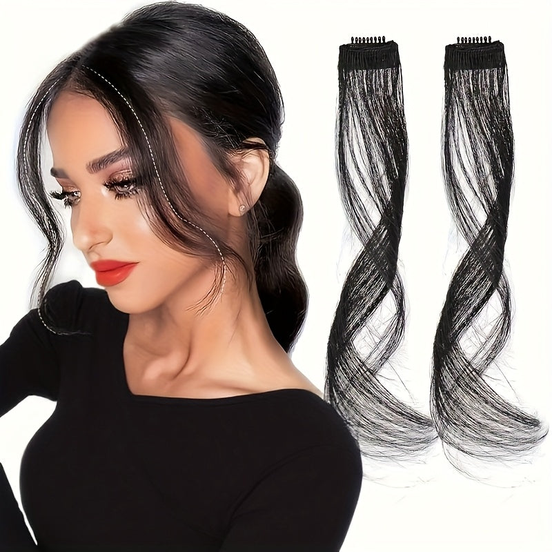 2pcs Side Swept Bangs Clip-In Wig Set with Long Sideburns - 30.48 cm Synthetic Hair Extensions for Women, Natural Body Wave, Perfect for Music Festivals, Christmas Parties & Everyday Use, Festive Hairpiece, Sleek Hairpiece, Secure Fit Hairpiece