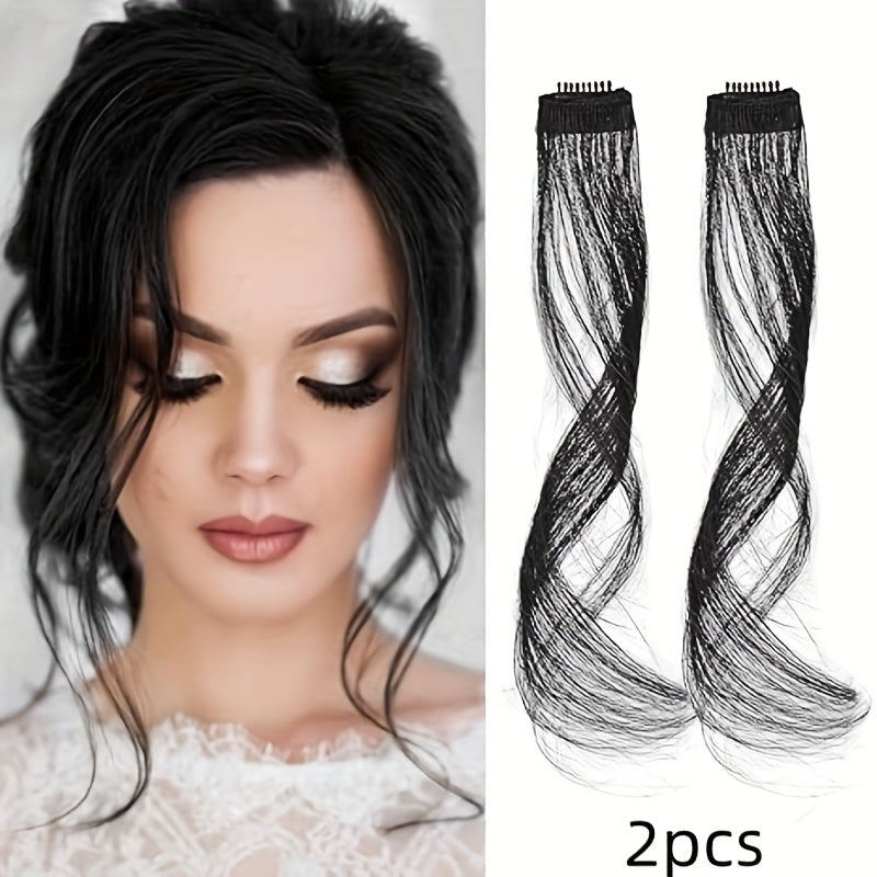 2pcs Elegant Body Wave Clip-In Hair Extensions, High Temperature Fiber, Women'S Side Bangs, Christmas Music Festival Hairpiece