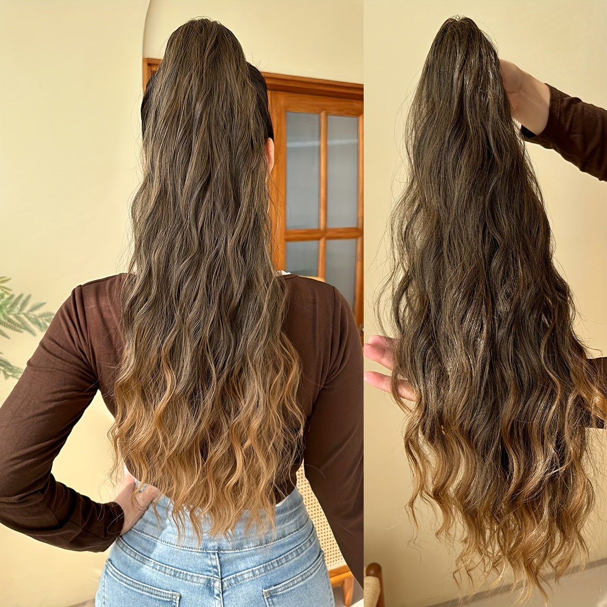 YUSULAXI Women'S 24-Inch Long Wavy Drawstring Ponytail Extension, High Temperature Fiber Synthetic Hairpiece for Daily Use