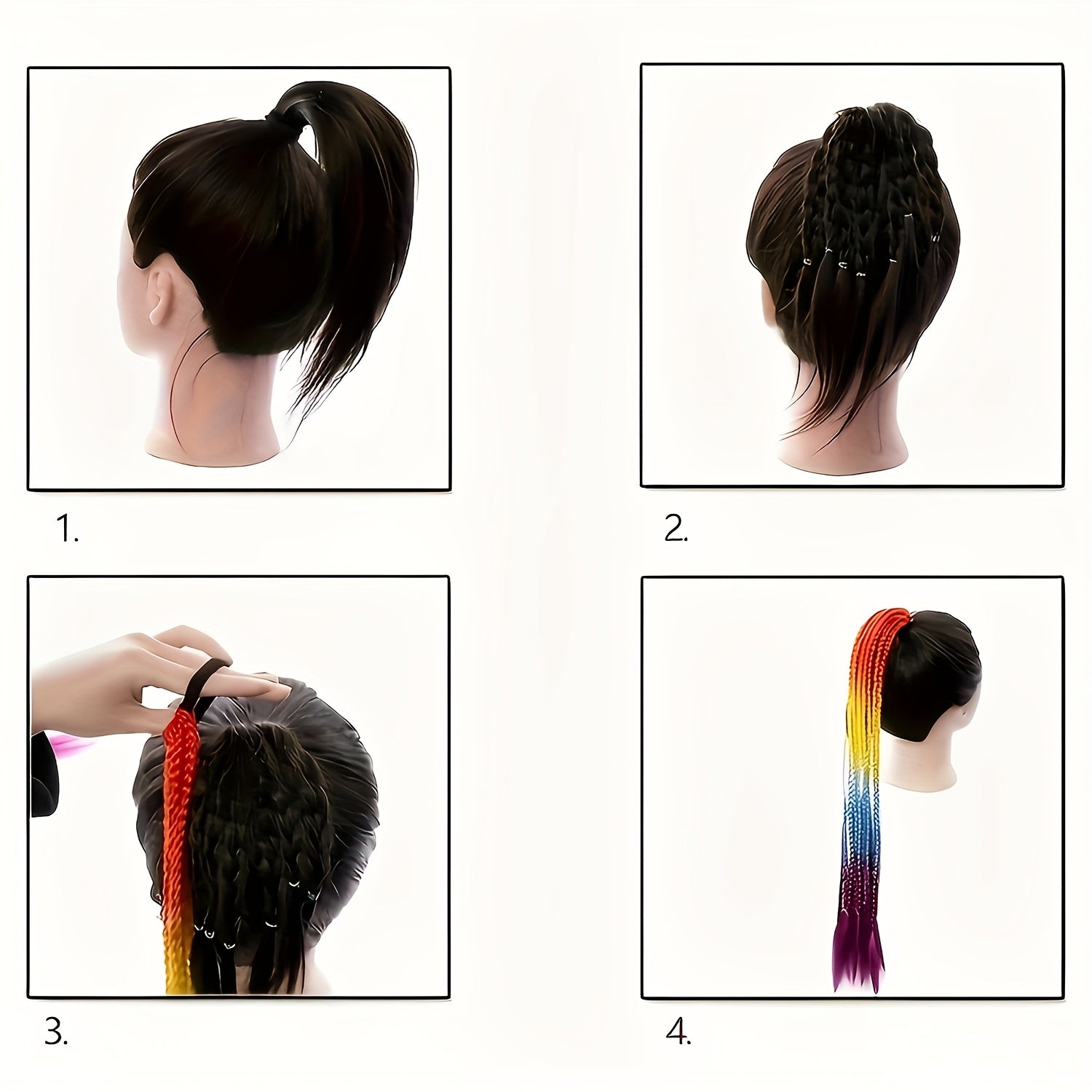 2pcs Heat-Resistant Synthetic Braided Ponytails for Women - Vibrant Rainbow Colors, Straight Hair Extensions for Daily Wear, Parties & Halloween Costumes, Ponytail Hair Extensions, Festive Hair Accessory, Vibrant Braided Hair, Heatresistant Fiber