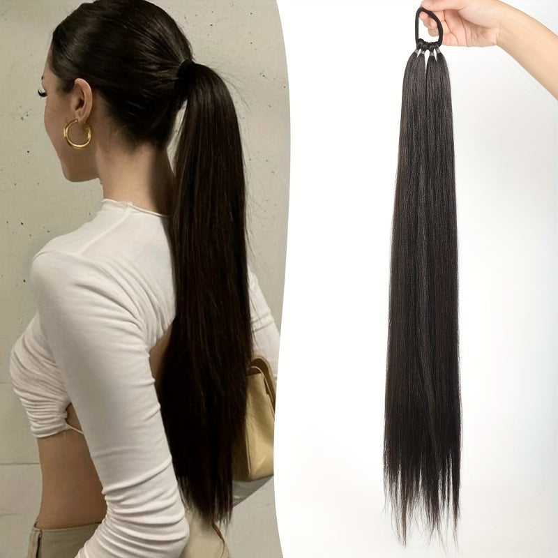 71.12cm Long Straight Synthetic Ponytail Extensions - Vibrant Colors, Secure Rubber Band Hair Ring for Braids, Wigs, and Everyday Styling, Ponytail Hair Extensions, Braided Hair Accessory, Vibrant Hairpiece