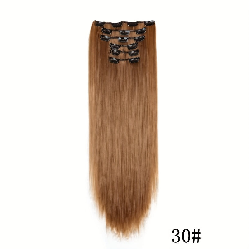 Elegant Women'S Long Straight Hair Extensions - Heat-Resistant, Synthetic Clips for Blonde & Black Hair, Daily Use, Stylish Hairpiece | Heatresistant Hairpiece | Durable Hairpiece