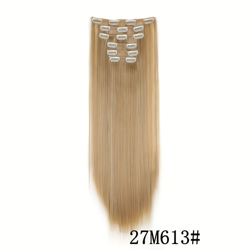 Elegant Women'S Long Straight Hair Extensions - Heat-Resistant, Synthetic Clips for Blonde & Black Hair, Daily Use, Stylish Hairpiece | Heatresistant Hairpiece | Durable Hairpiece