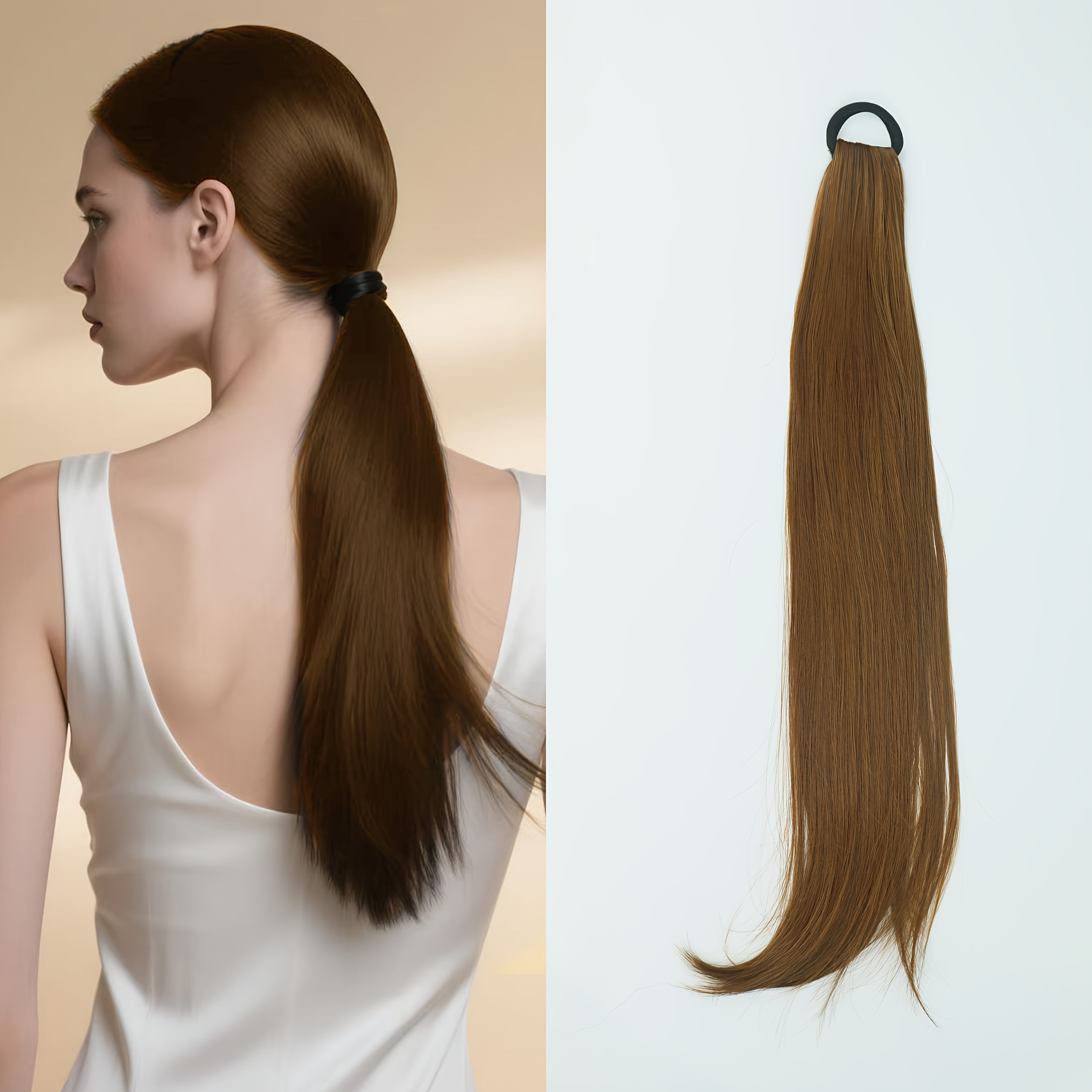 Elegant 50.8 cm hair piece with a Women's ponytail extension, universal synthetic long hair, naturally looking slightly curly, high elasticity loop, suitable for all ages, multiple styling options.