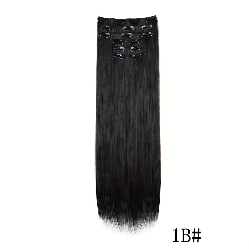 Elegant Women'S Long Straight Hair Extensions - Heat-Resistant, Synthetic Clips for Blonde & Black Hair, Daily Use, Stylish Hairpiece | Heatresistant Hairpiece | Durable Hairpiece