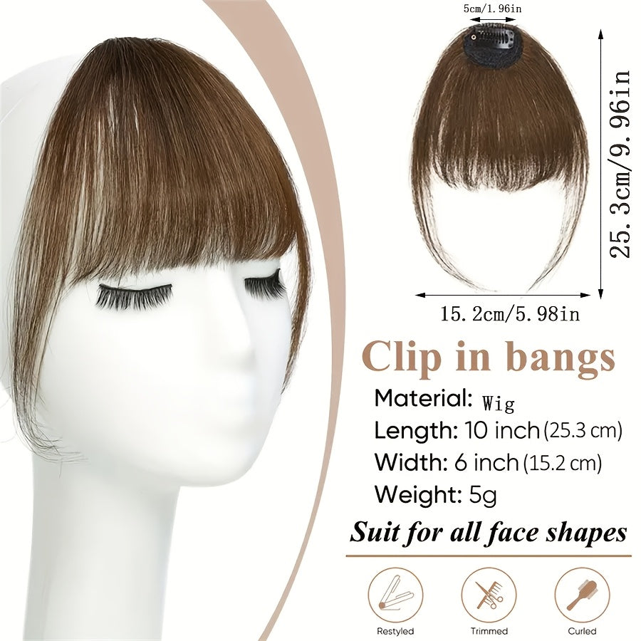 1pc Elegant Synthetic Bangs Hair Clip, Natural Full Bangs Hair Accessories for Daily Wear, Deep Brown, Black, Bangs Hair Accessories