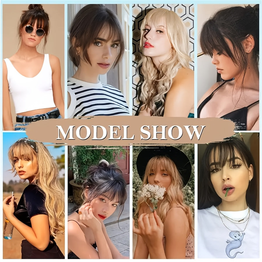 1pc Elegant Synthetic Bangs Hair Clip, Natural Full Bangs Hair Accessories for Daily Wear, Deep Brown, Black, Bangs Hair Accessories