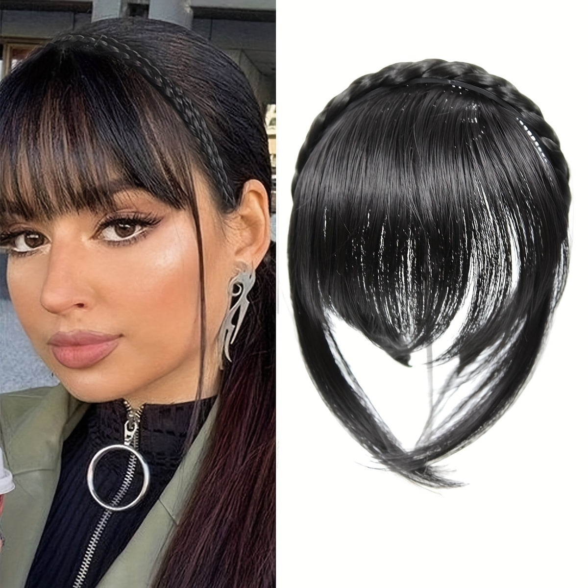 Twist Braid Headband With Bangs Short Straight Synthetic Hair Bangs With Hair Hoop Hair Accessories Halloween Christmas