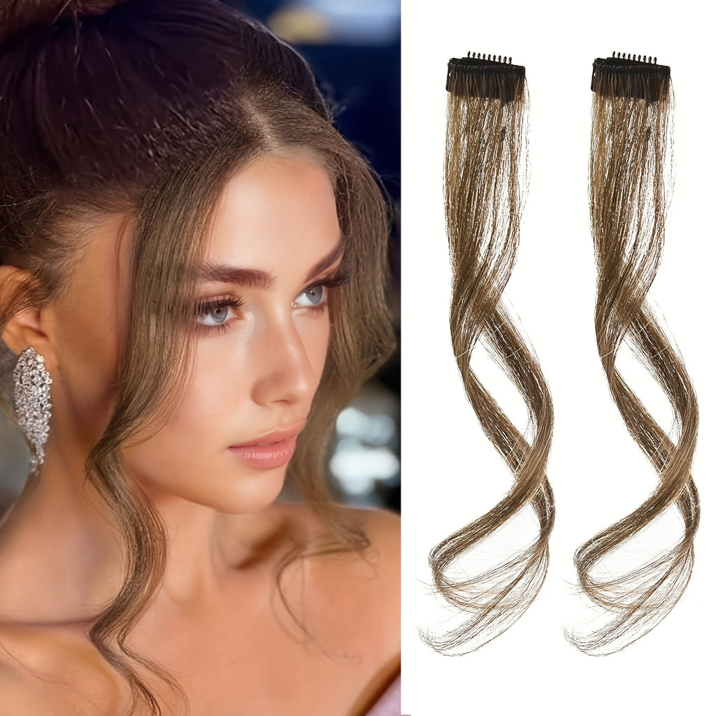 2pcs Side Swept Bangs Clip-In Wig Set with Long Sideburns - 30.48 cm Synthetic Hair Extensions for Women, Natural Body Wave, Perfect for Music Festivals, Christmas Parties & Everyday Use, Festive Hairpiece, Sleek Hairpiece, Secure Fit Hairpiece