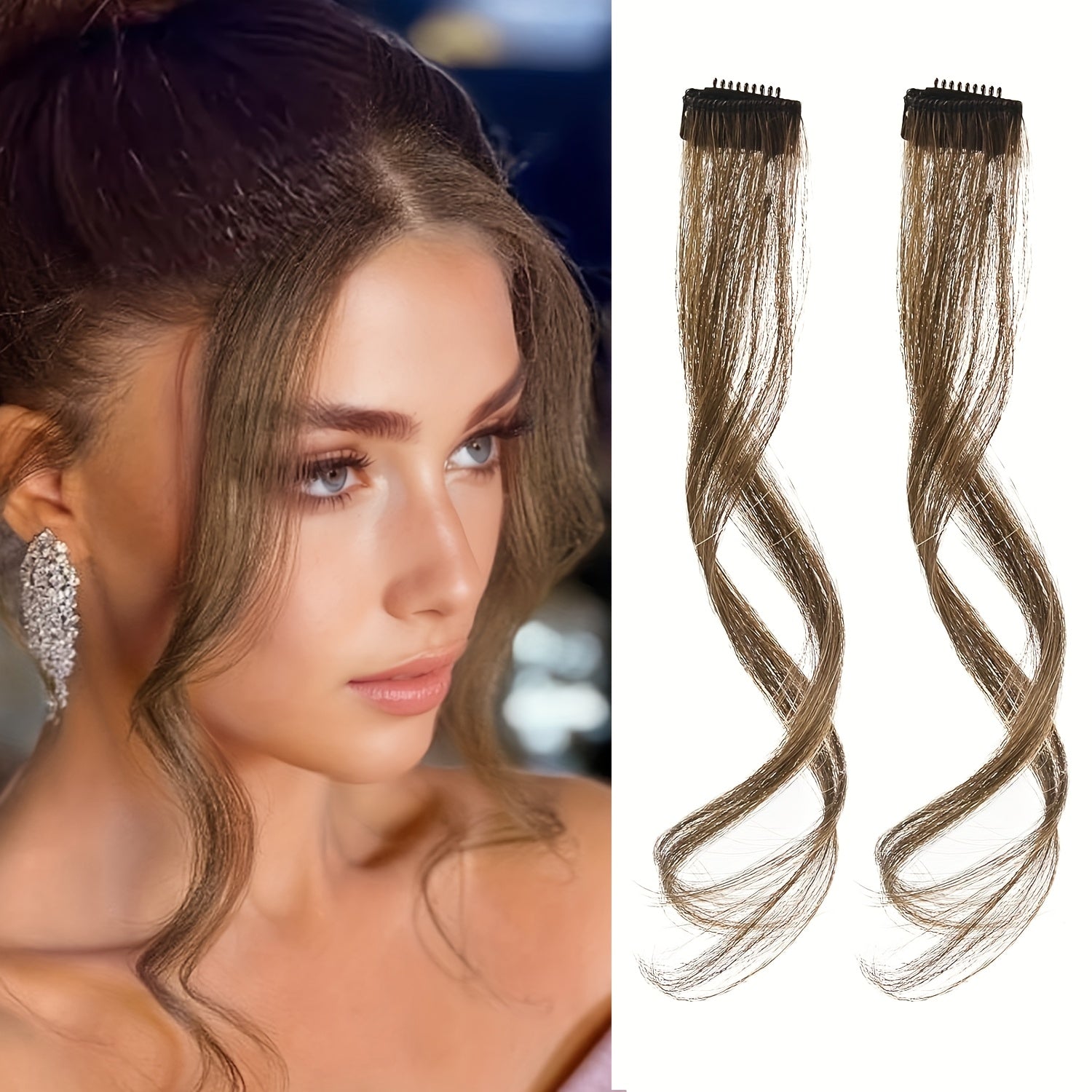 2pcs Side Swept Bangs Clip-In Wig Set with Long Sideburns - 30.48 cm Synthetic Hair Extensions for Women, Natural Body Wave, Perfect for Music Festivals, Christmas Parties & Everyday Use, Festive Hairpiece, Sleek Hairpiece, Secure Fit Hairpiece