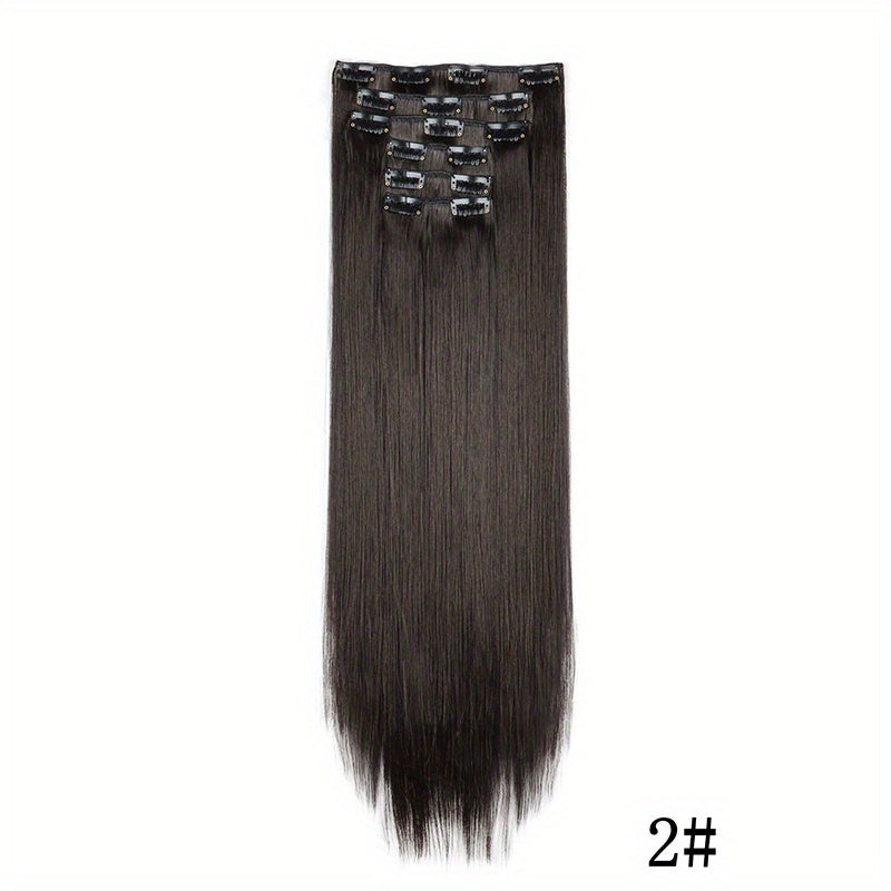 Elegant Women'S Long Straight Hair Extensions - Heat-Resistant, Synthetic Clips for Blonde & Black Hair, Daily Use, Stylish Hairpiece | Heatresistant Hairpiece | Durable Hairpiece