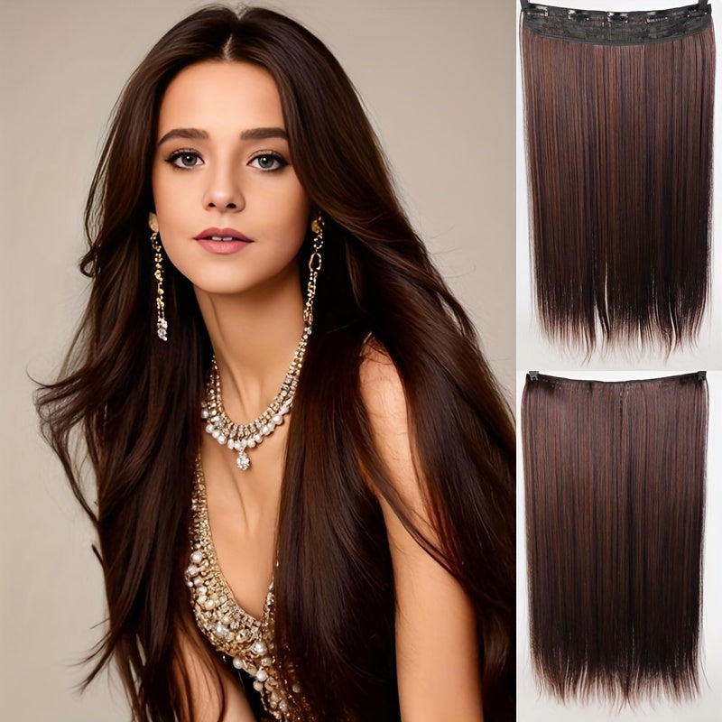 5-Card Straight Hair Clip-In Extensions - Natural Black, High-Quality Synthetic Hair for Women, Easy to Style & Blend, Perfect for Everyday or Special Occasions, Hair Wigs, Versatile Hairpiece, Sleek Hairpiece, Heatresistant Hair