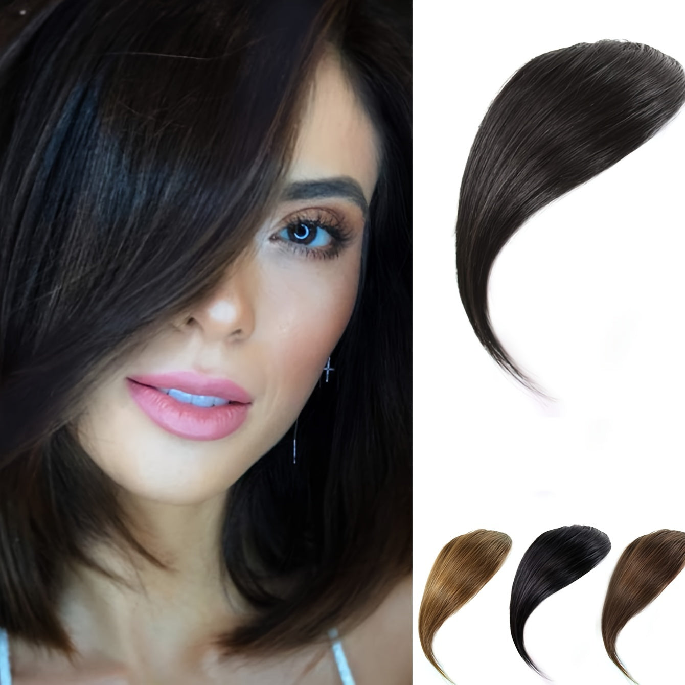 Women's Basic Style Clip-In Side Swept Bangs Extension, Thick Natural-Looking Fringe, Synthetic Straight Hair, Suitable for All Users