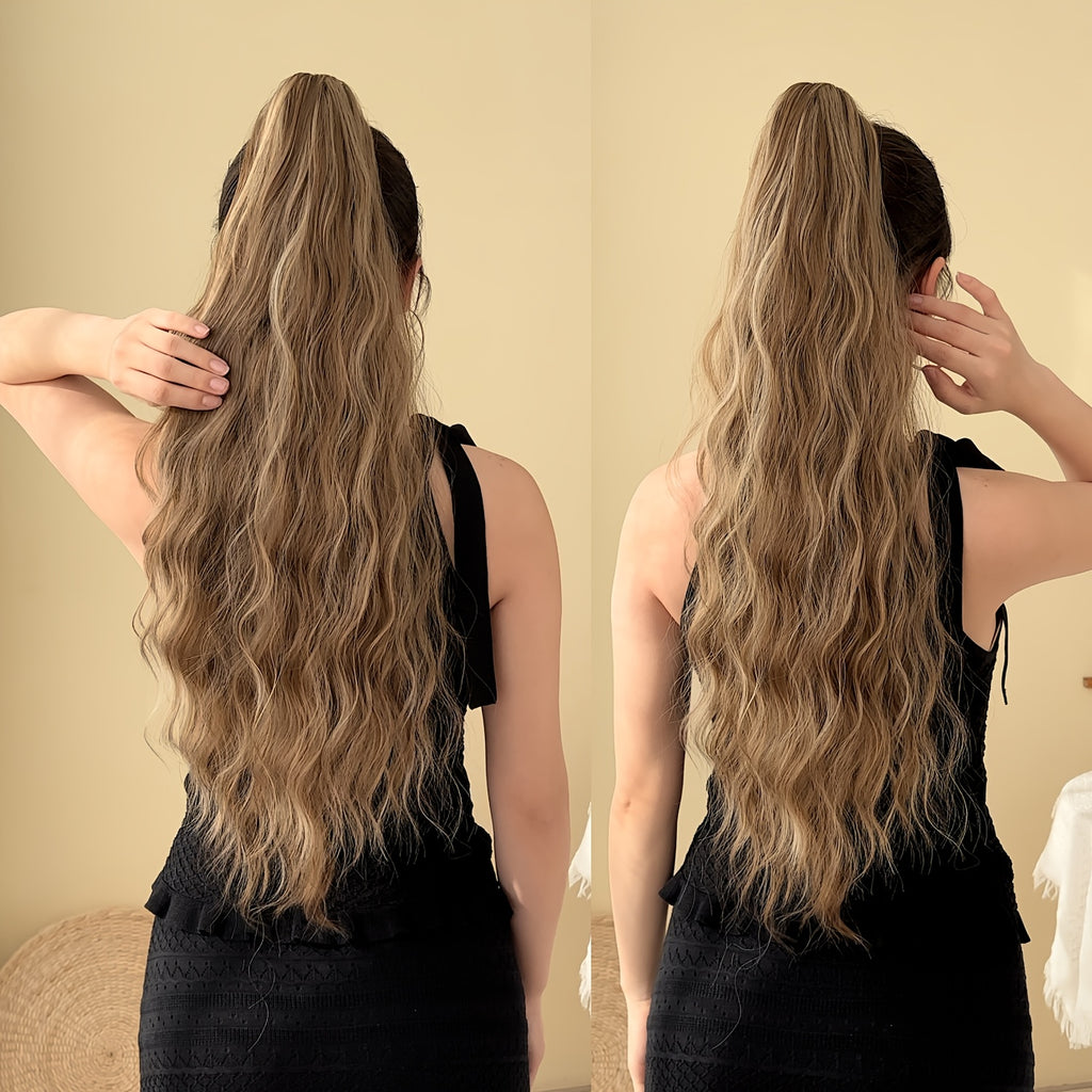 YUSULAXI Women'S 24-Inch Long Wavy Drawstring Ponytail Extension, High Temperature Fiber Synthetic Hairpiece for Daily Use