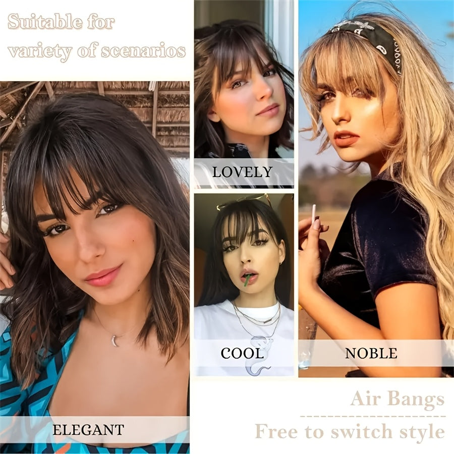 1pc Elegant Synthetic Bangs Hair Clip, Natural Full Bangs Hair Accessories for Daily Wear, Deep Brown, Black, Bangs Hair Accessories