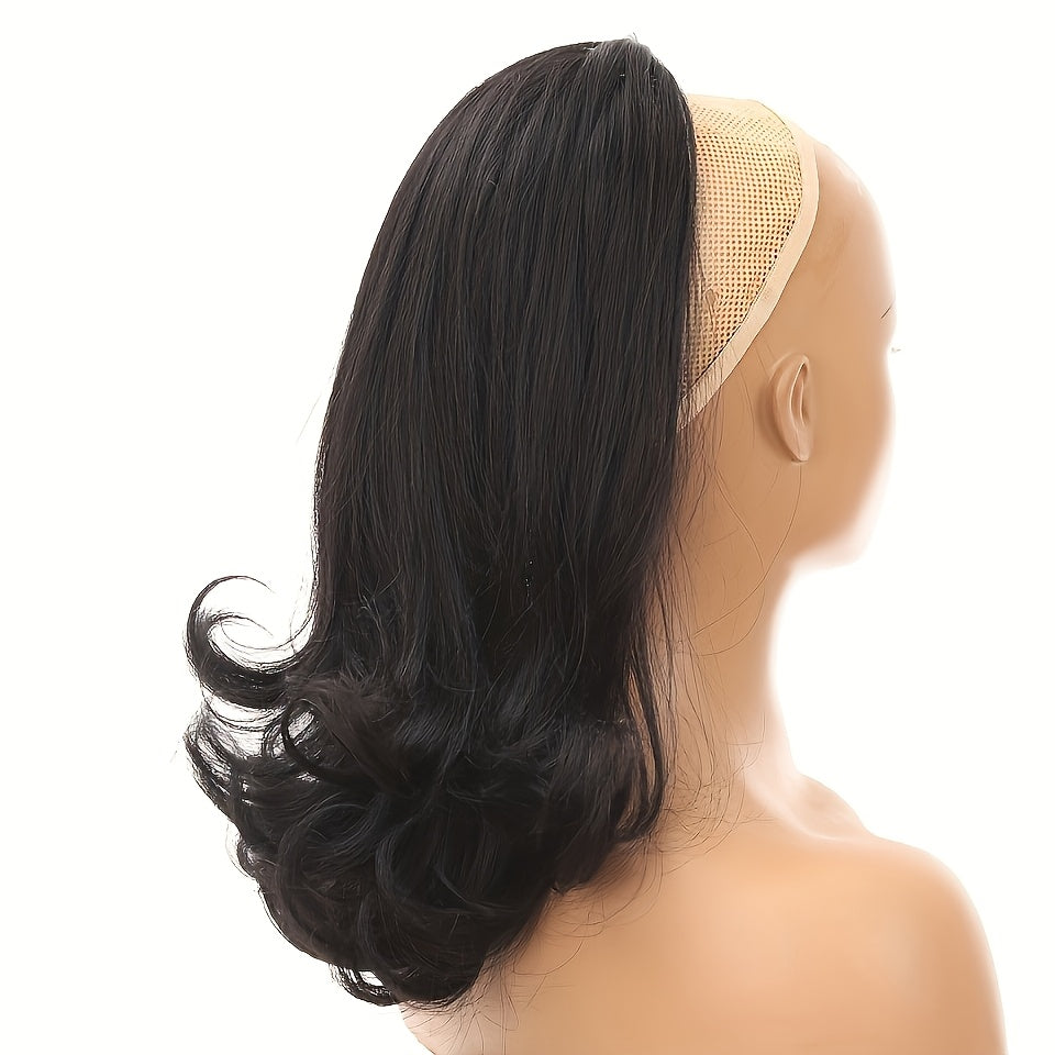 16 Kinky Straight Synthetic Ponytail Hair Extensions with 2 Plastic Comb & Drawstring - Natural Black Loose Curly Style, Easy to Style, Adds Volume & Length, Perfect for Women'S Hair, Versatile Hairpiece, Secure Fit Hairpiece