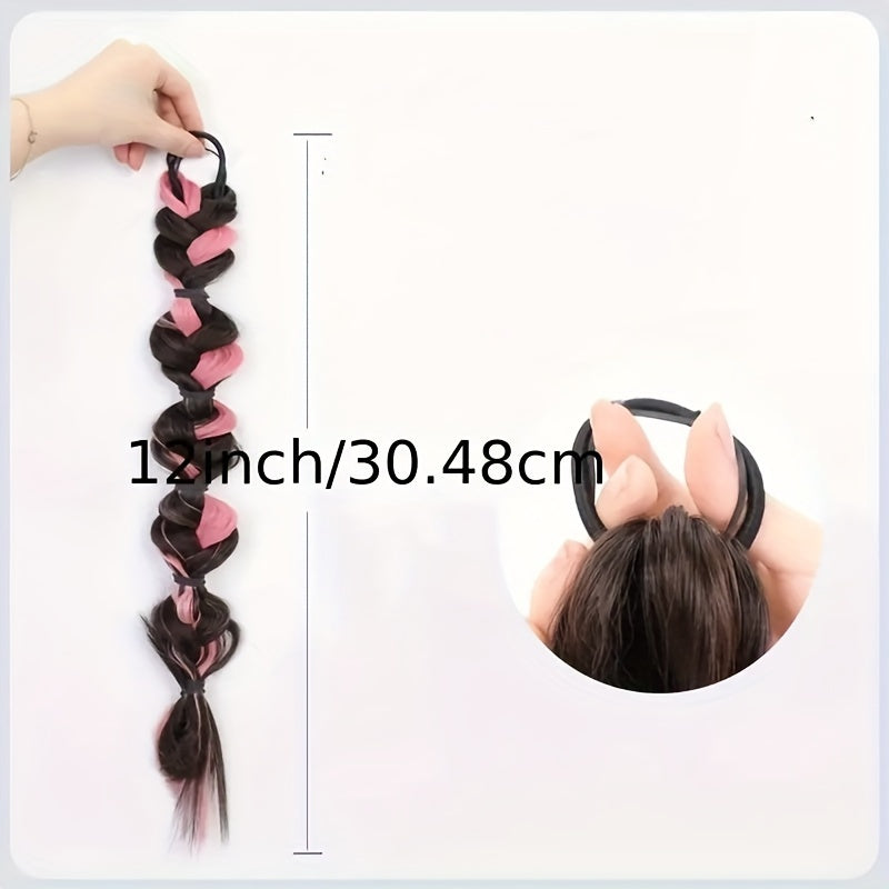 1pc Braided Ponytail Extensions with Highlights, Fashion Style Twisted Butterfly Hair Extensions Ponytail Braid Natural Soft Synthetic Hair Braided Ponytail Extensions, Bubble Twist Braid Hair Accessories