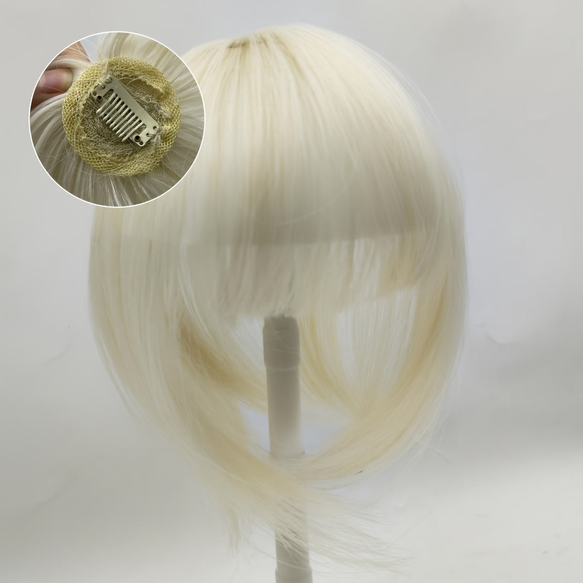 Elegant 8-Inch Clip-In Hair Topper with Bangs for Women - Natural-Looking, Straight Synthetic Hair Extensions to Cover Thinning & Gray Hair, Comfortable & Undetectable
