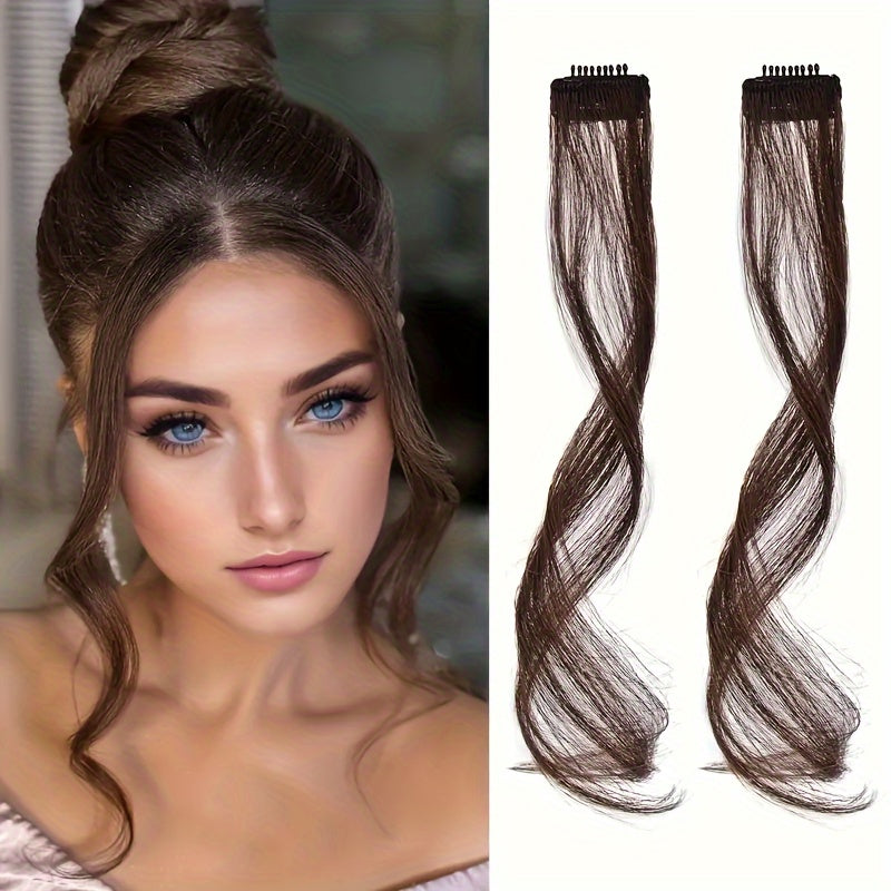2pcs Side Swept Bangs Clip-In Wig Set with Long Sideburns - 12 Inch Synthetic Hair Extensions for Women, Natural Body Wave, Perfect for Music Festivals, Christmas Parties & Everyday Use, Festive Hairpiece, Sleek Hairpiece, Secure Fit Hairpiece