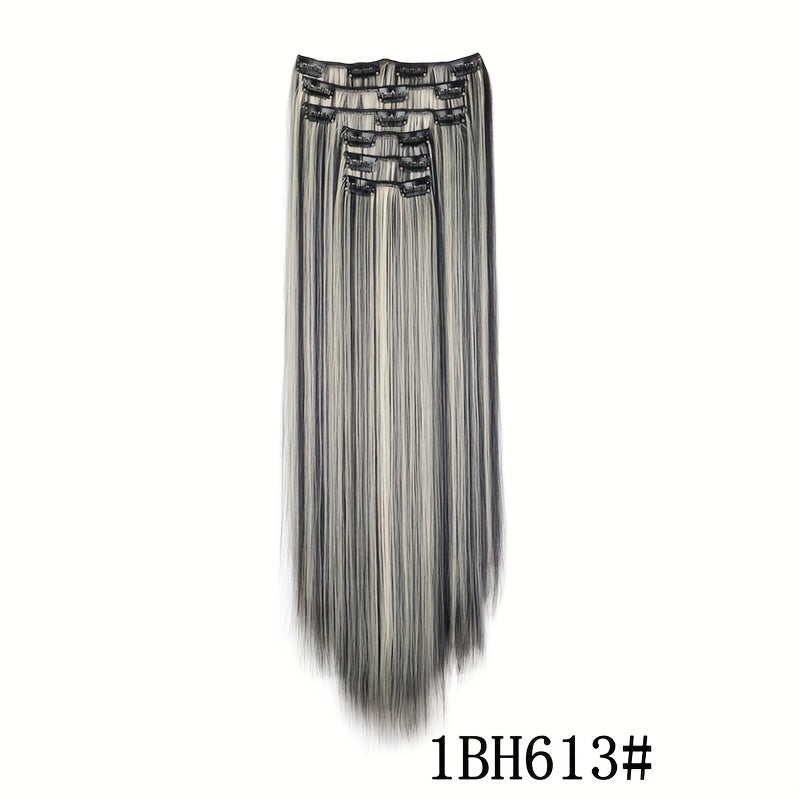 Elegant Women'S Long Straight Hair Extensions - Heat-Resistant, Synthetic Clips for Blonde & Black Hair, Daily Use, Stylish Hairpiece | Heatresistant Hairpiece | Durable Hairpiece
