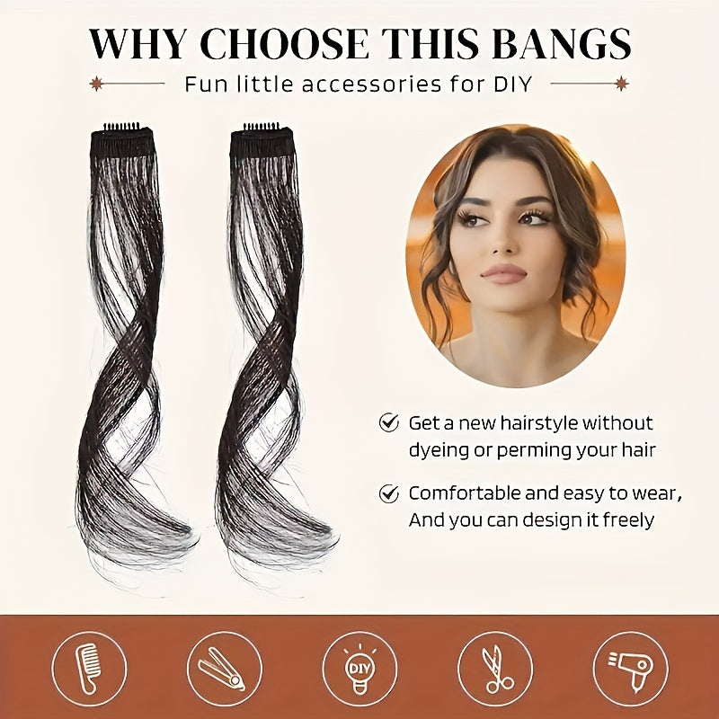 2pcs Side Swept Bangs Clip-In Wig Set with Long Sideburns - 30.48 cm Synthetic Hair Extensions for Women, Natural Body Wave, Perfect for Music Festivals, Christmas Parties & Everyday Use, Festive Hairpiece, Sleek Hairpiece, Secure Fit Hairpiece