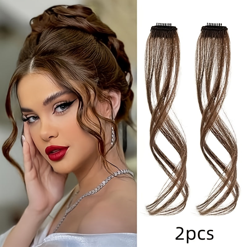 2pcs Elegant Body Wave Clip-In Hair Extensions, High Temperature Fiber, Women'S Side Bangs, Christmas Music Festival Hairpiece