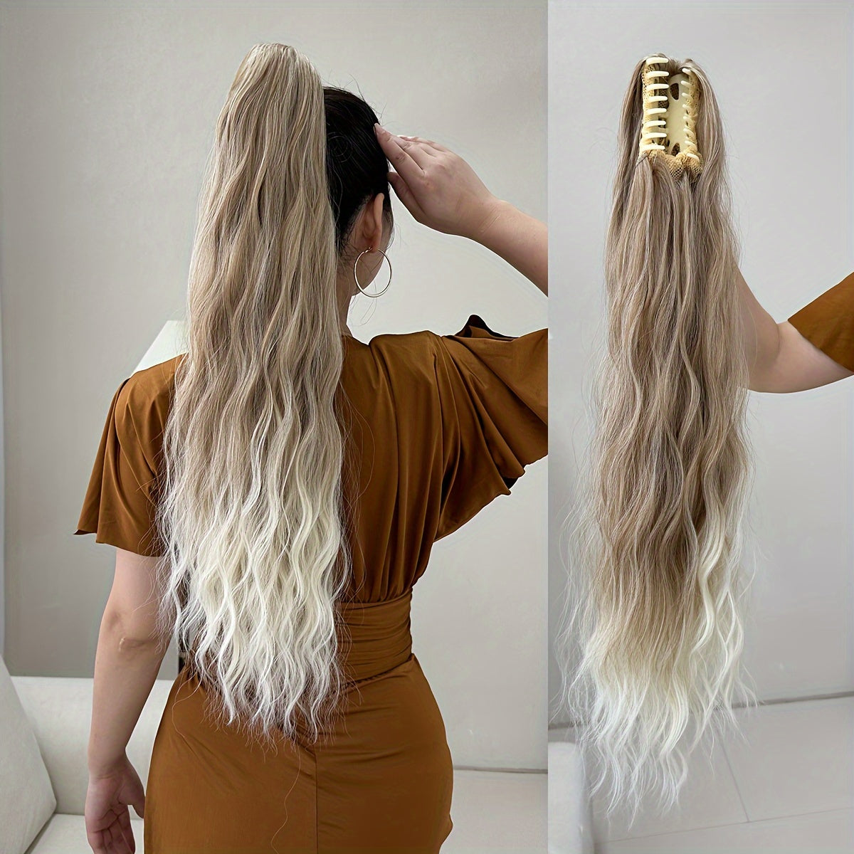 YUSULAXI Women'S 24-Inch Long Wavy Drawstring Ponytail Extension, High Temperature Fiber Synthetic Hairpiece for Daily Use