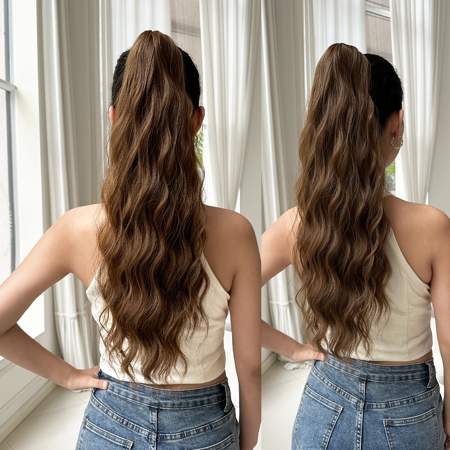 YUSULAXI Women'S 24-Inch Long Wavy Drawstring Ponytail Extension, High Temperature Fiber Synthetic Hairpiece for Daily Use