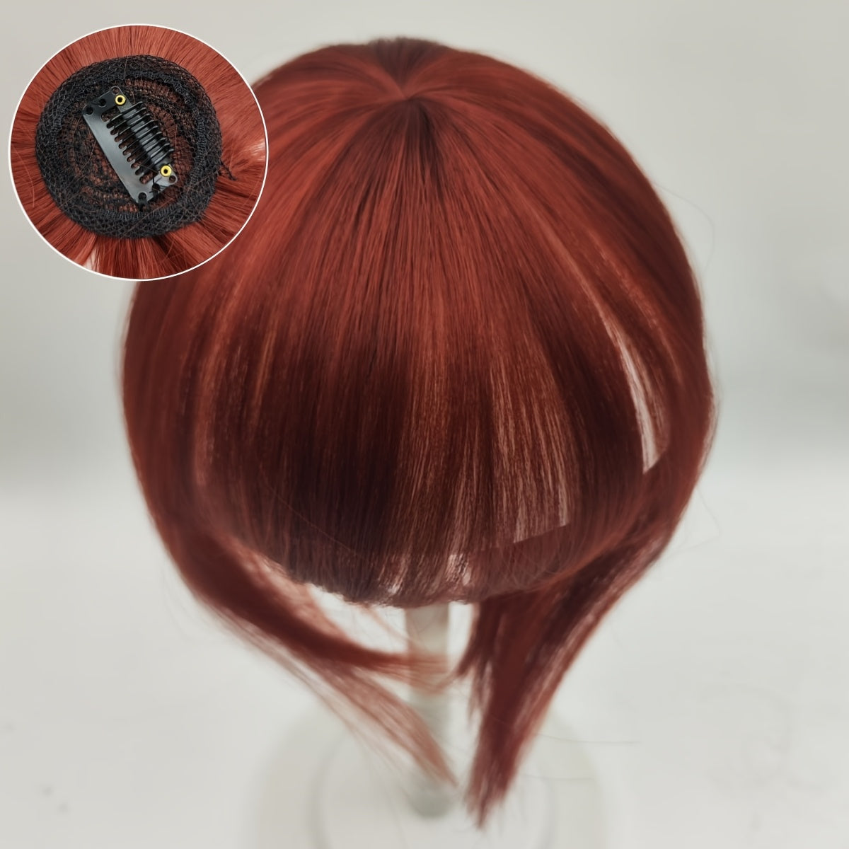 Elegant 8-Inch Clip-In Hair Topper with Bangs for Women - Natural-Looking, Straight Synthetic Hair Extensions to Cover Thinning & Gray Hair, Comfortable & Undetectable