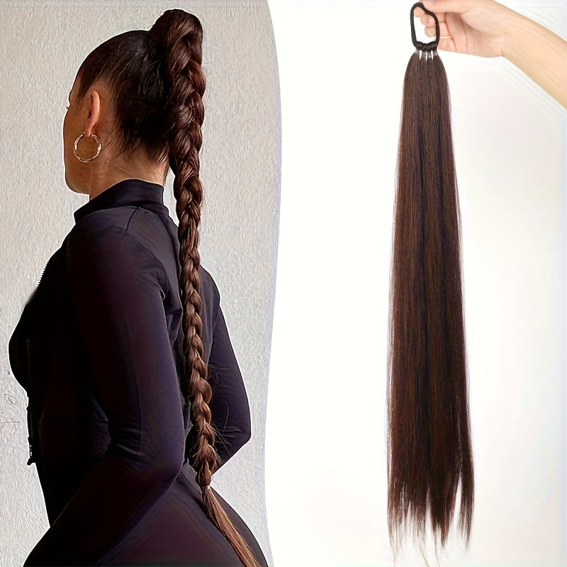 71.12cm Long Straight Synthetic Ponytail Extensions - Vibrant Colors, Secure Rubber Band Hair Ring for Braids, Wigs, and Everyday Styling, Ponytail Hair Extensions, Braided Hair Accessory, Vibrant Hairpiece