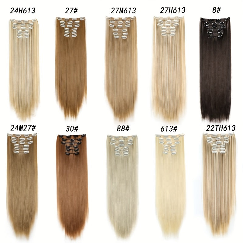 Elegant Women'S Long Straight Hair Extensions - Heat-Resistant, Synthetic Clips for Blonde & Black Hair, Daily Use, Stylish Hairpiece | Heatresistant Hairpiece | Durable Hairpiece