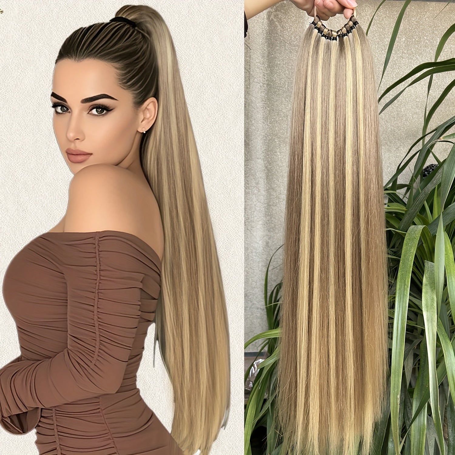 Long Straight Ponytail Extension Wrap Around Ponytail Clip in Hair Extensions, High-Temperature Resistant Synthetic Fiber Hairpiece, Easy to Wear for Daily Use, One Size Fits All Halloween