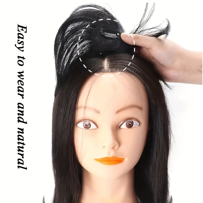 Elegant 8-Inch Clip-In Hair Topper with Bangs for Women - Natural-Looking, Straight Synthetic Hair Extensions to Cover Thinning & Gray Hair, Comfortable & Undetectable
