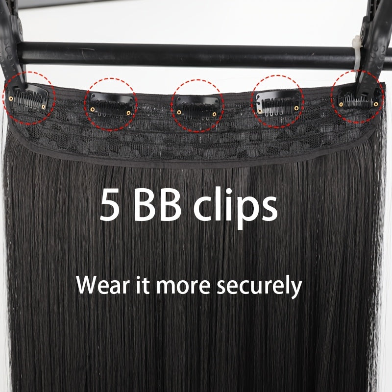 5-Card Straight Hair Clip-In Extensions - Natural Black, High-Quality Synthetic Hair for Women, Easy to Style & Blend, Perfect for Everyday or Special Occasions, Hair Wigs, Versatile Hairpiece, Sleek Hairpiece, Heatresistant Hair