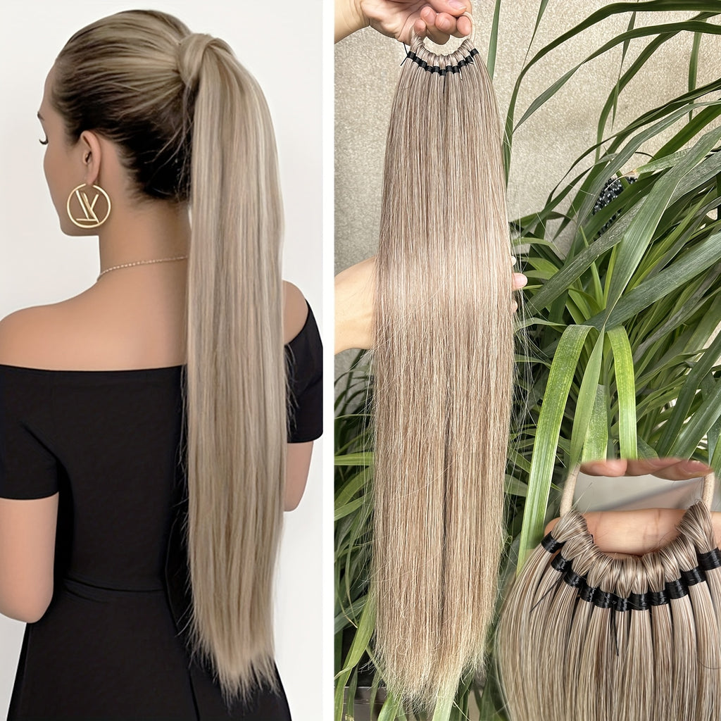 Long Straight Ponytail Extension Wrap Around Ponytail Clip in Hair Extensions, High-Temperature Resistant Synthetic Fiber Hairpiece, Easy to Wear for Daily Use, One Size Fits All Halloween