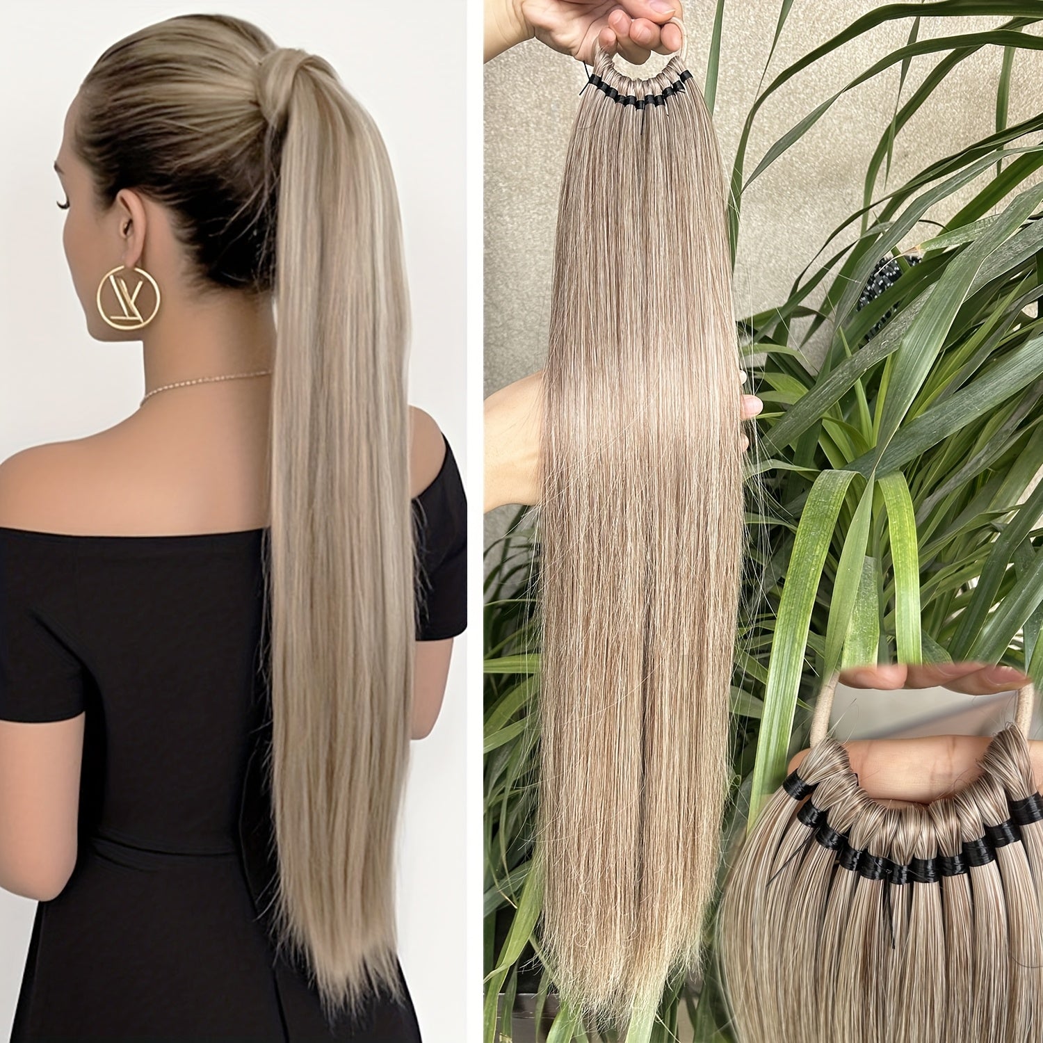 Long Straight Ponytail Extension Wrap Around Ponytail Clip in Hair Extensions, High-Temperature Resistant Synthetic Fiber Hairpiece, Easy to Wear for Daily Use, One Size Fits All Halloween