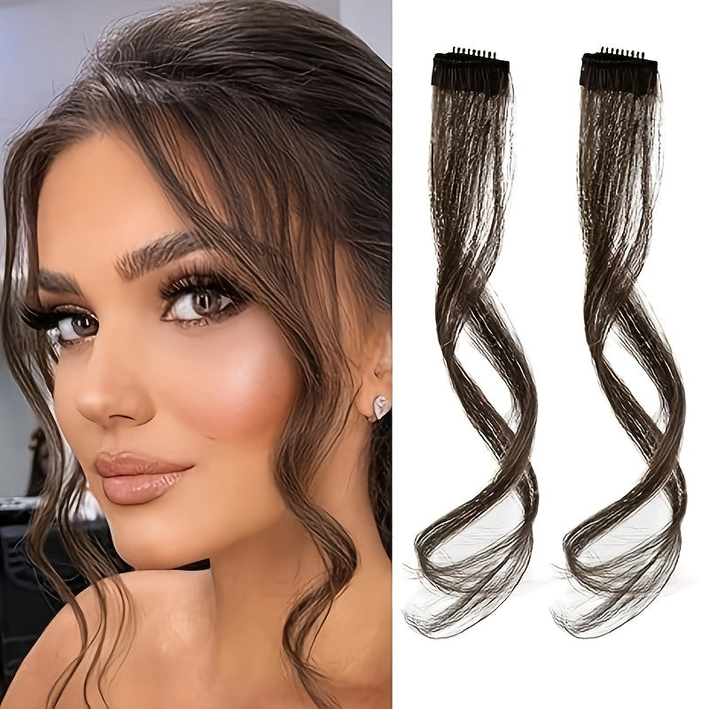2pcs Elegant Body Wave Clip-In Hair Extensions, High Temperature Fiber, Women'S Side Bangs, Christmas Music Festival Hairpiece