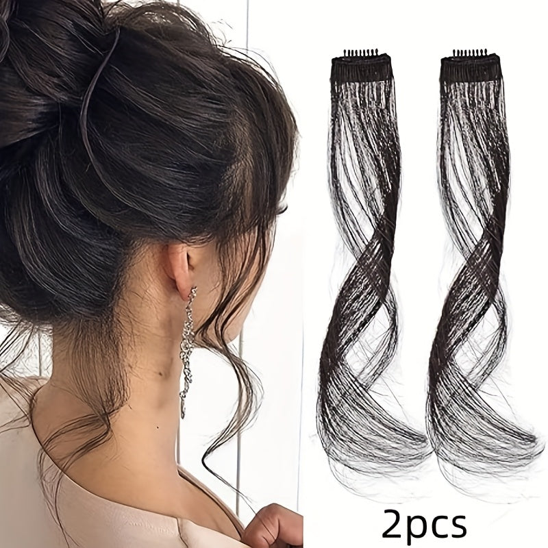 2pcs Elegant Body Wave Clip-In Hair Extensions, High Temperature Fiber, Women'S Side Bangs, Christmas Music Festival Hairpiece