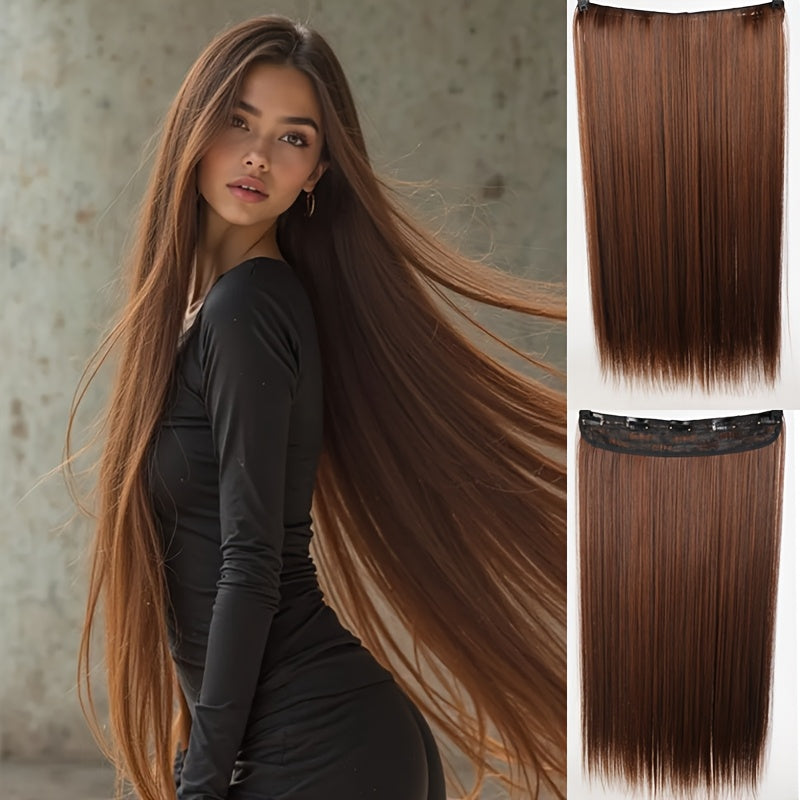 5-Card Straight Hair Clip-In Extensions - Natural Black, High-Quality Synthetic Hair for Women, Easy to Style & Blend, Perfect for Everyday or Special Occasions, Hair Wigs, Versatile Hairpiece, Sleek Hairpiece, Heatresistant Hair