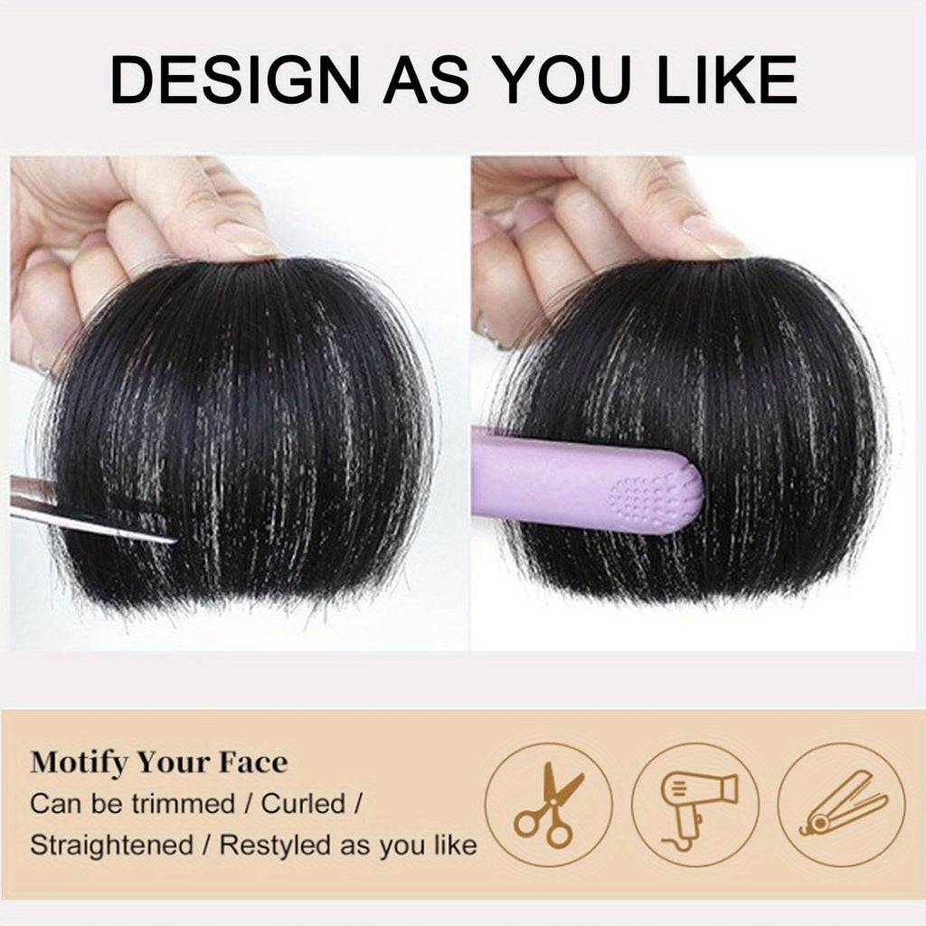 Women's Clip-in Human Hair Bangs - Natural Look Front Fringe Extensions, Easy to Apply No Glue Needed, Dark Brown/Black/, Straight Hairstyle for Everyday & Special Events - Salon-Quality Hairpiece for Added Volume & Dimension